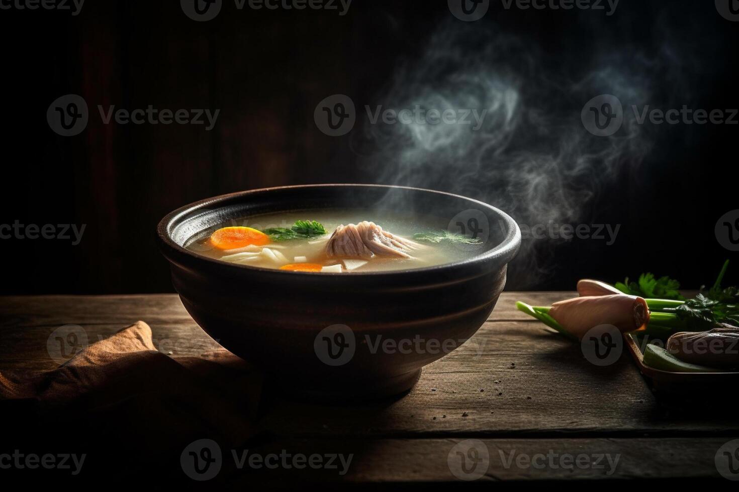 quente delicioso frango sopa produtos fotografia com natural iluminação. ai gerado foto