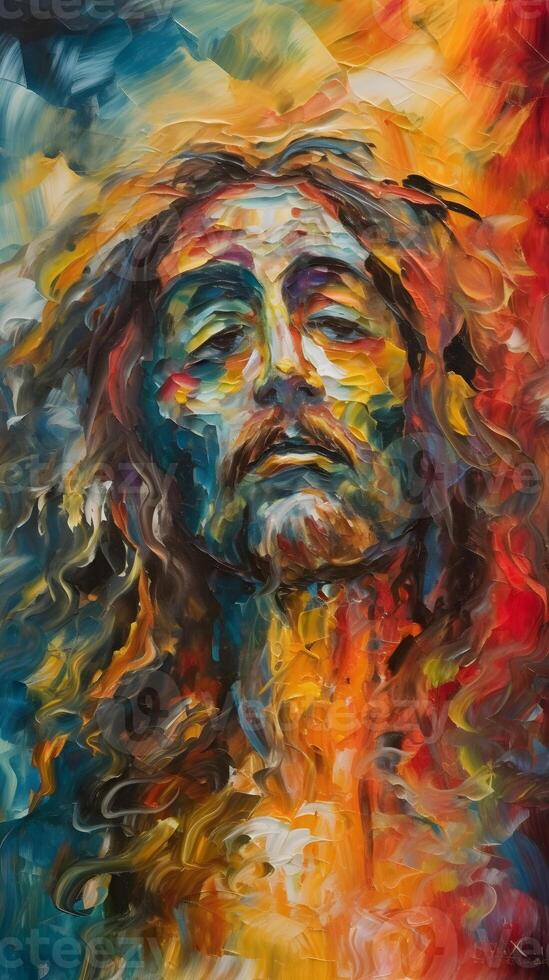 Jesus Cristo óleo pintura em tela de pintura , generativo ai foto