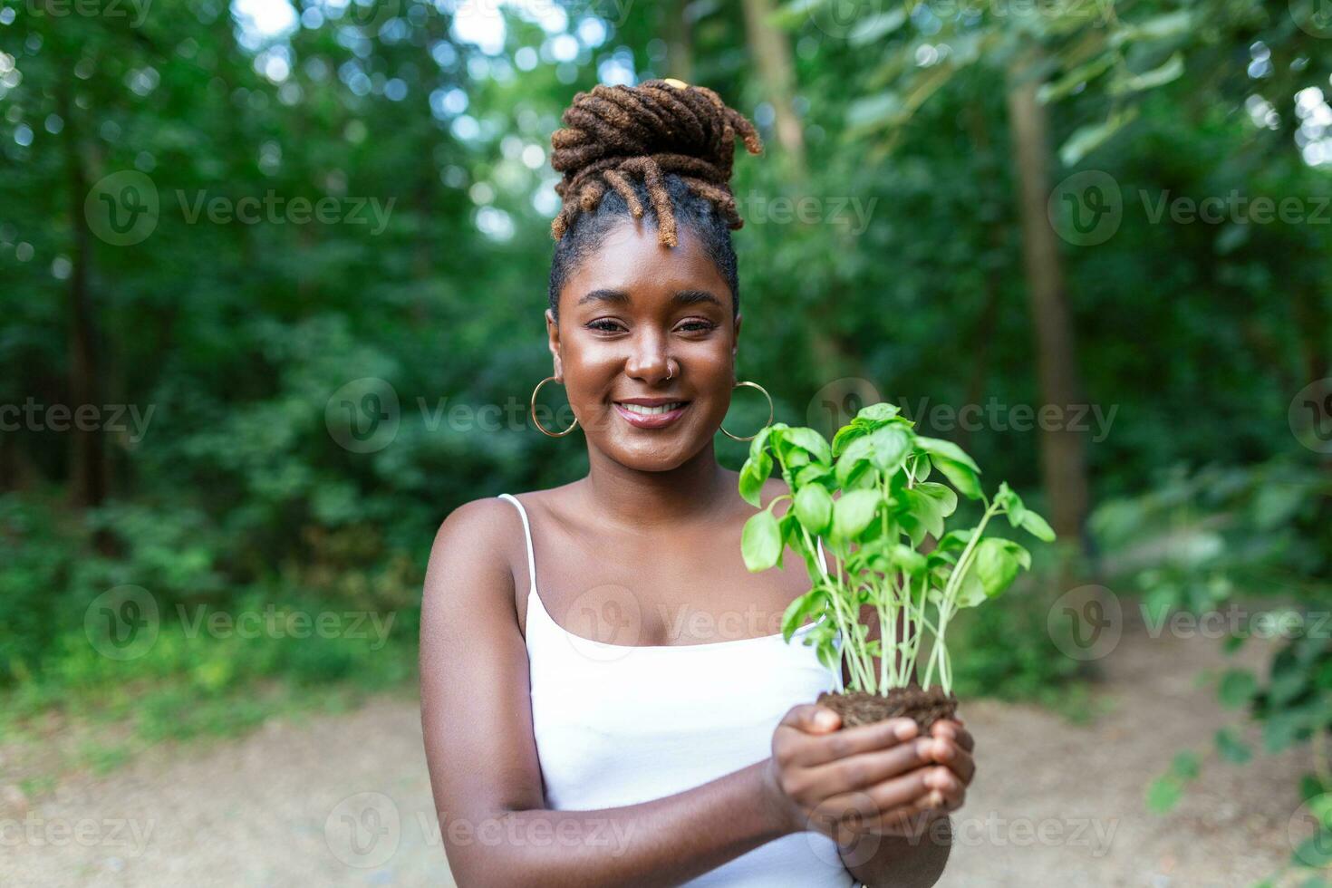 fechar-se tiro do uma mulher segurando uma verde plantar dentro Palma do dela mão. fechar acima mão segurando uma uma jovem fresco brotar. foto