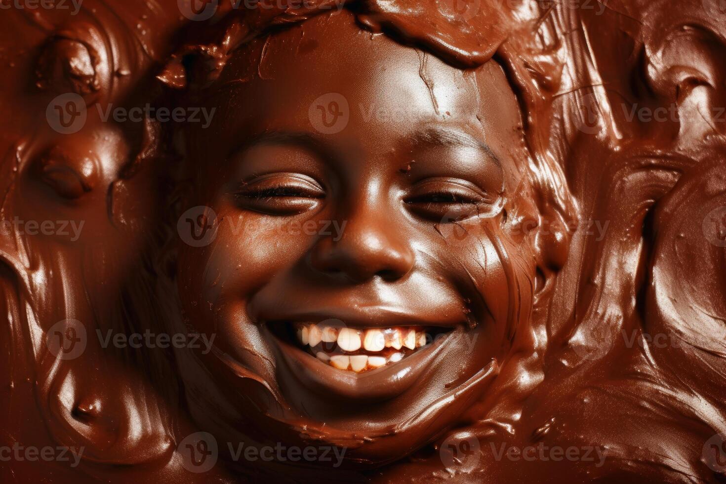 uma feliz criança face fez do chocolate criada com generativo ai tecnologia. foto