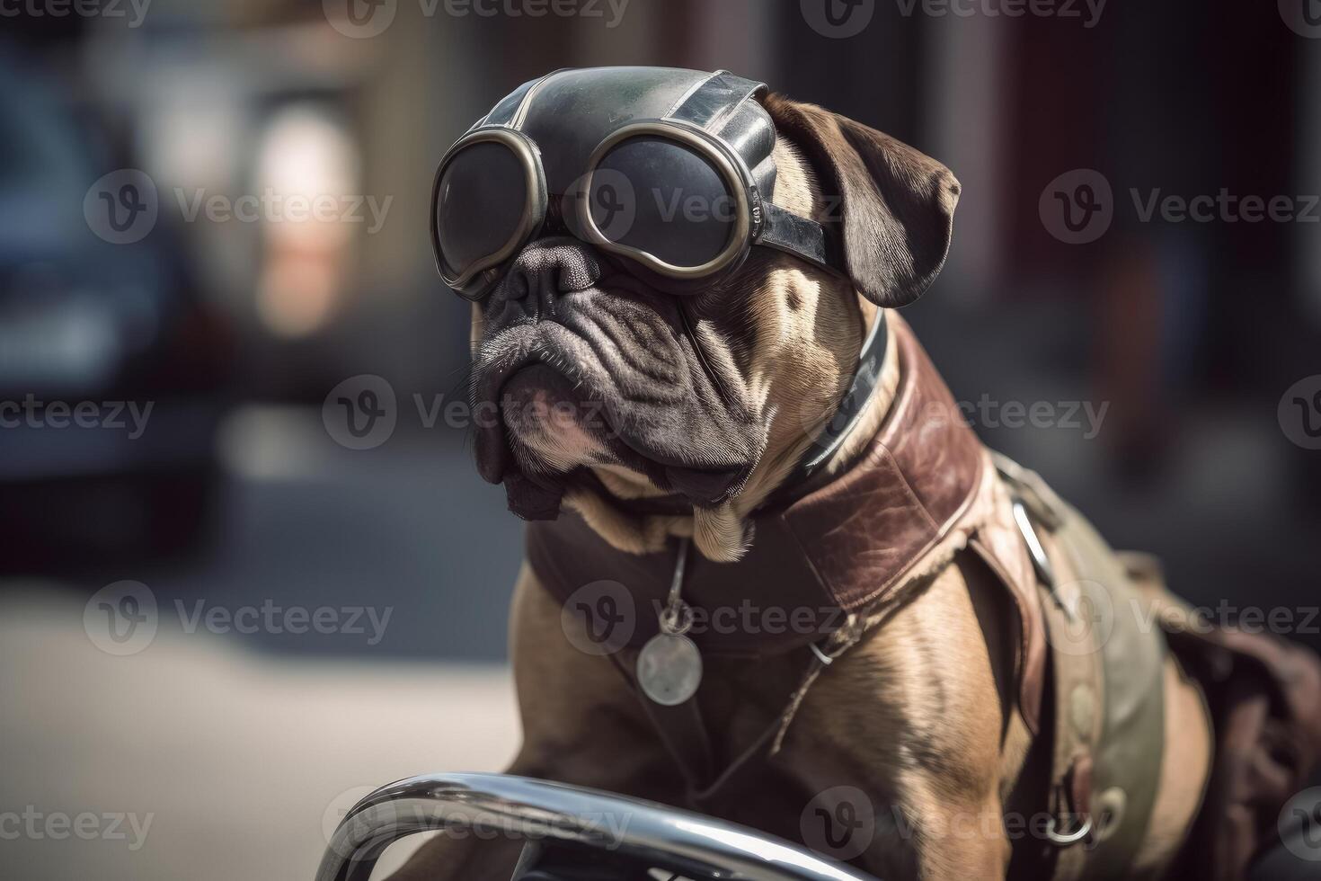 uma cachorro equitação uma moto criada com generativo ai tecnologia. foto