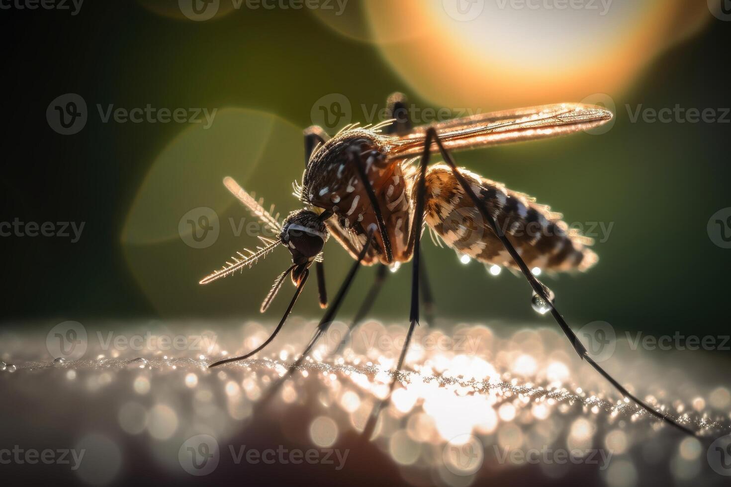 fechar-se Visão do uma mosquito em uma humano braço criada com generativo ai tecnologia. foto