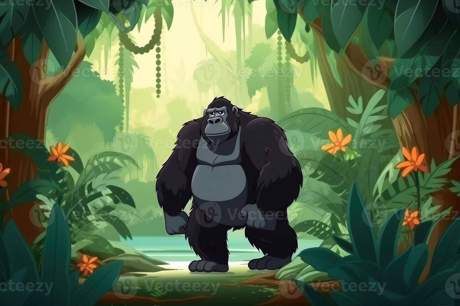 uma grande gorila dentro a selva criada com generativo ai tecnologia. foto