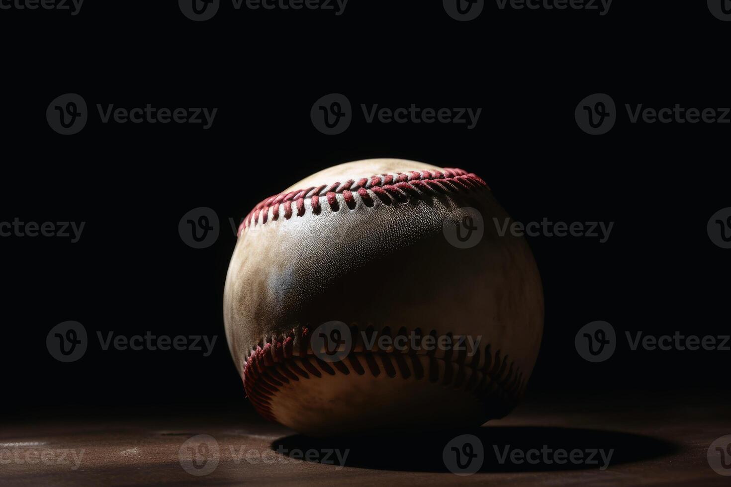 fechar acima do uma beisebol com uma campo de jogo fundo criada com generativo ai tecnologia. foto