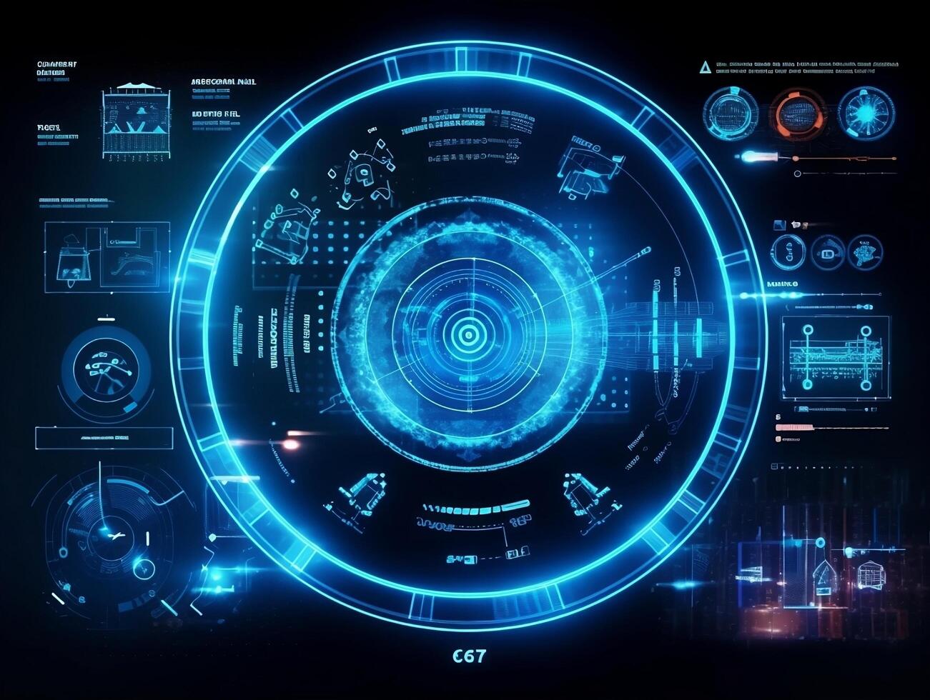 futurista tecnologia conceito. circular hud elemento virtual realidade do grande dados. cyber sistema segurança para tecnologia o negócio . sublime generativo ai imagem . foto