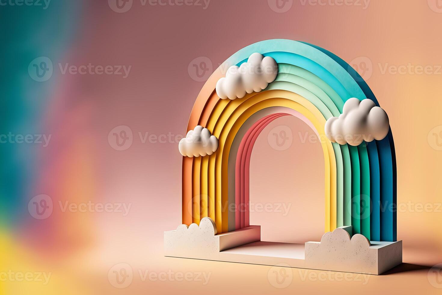 arco Iris arco portal pódio em uma pastel fundo. generativo ai ilustração foto