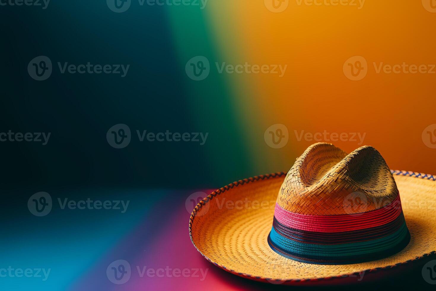 cinco de maionese feriado fundo. mexicano cacto e festa sombrero chapéu em arco Iris gradiente fundo. generativo ai ilustração foto