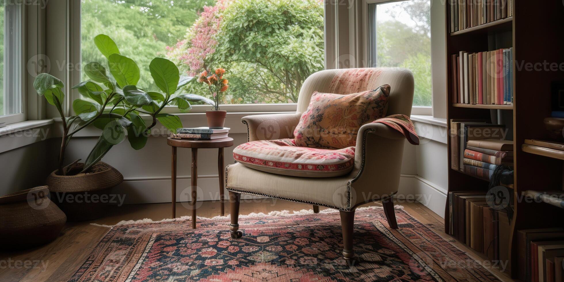 ai gerado. ai generativo. foto do cozu casa quarto cadeira e espaço para lendo meditação trabalhar. calma relaxar vibe. gráfico arte