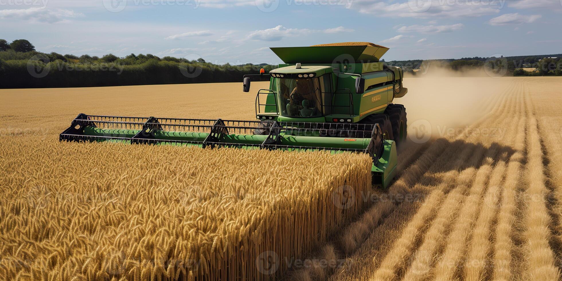 ai gerado. ai generativo. colheitadeira combinar trator às pôr do sol campo do trigo grão plantar. agricultor ao ar livre inspirado vibe. gráfico arte foto