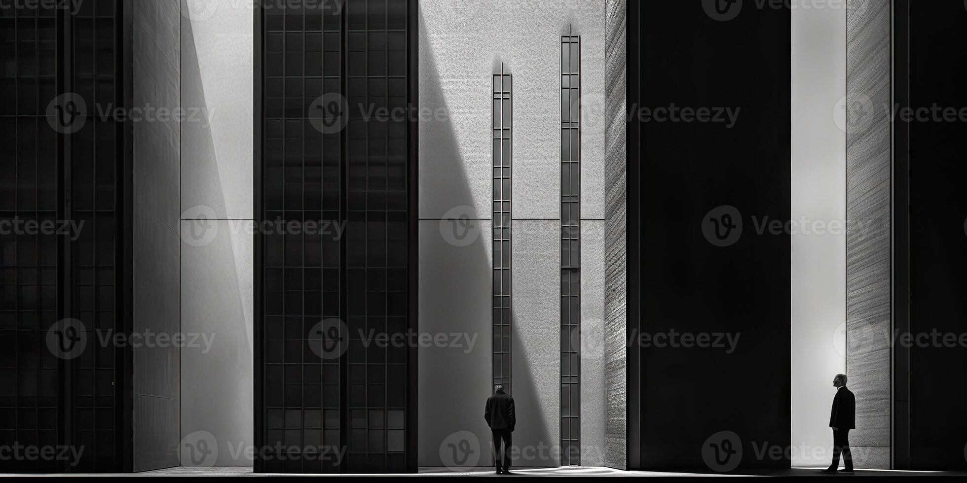 ai gerado. ai generativo. monocromático Preto e branco cidade urbano foto realista ilustração com solitário pessoa. noir drama solitário vibe. gráfico arte
