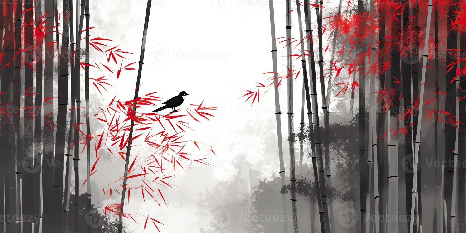 ai gerado. ai generativo. ilustração do ásia China Japão plantar bambu com pássaro. Paz mente Claro calma vibe. gráfico arte foto