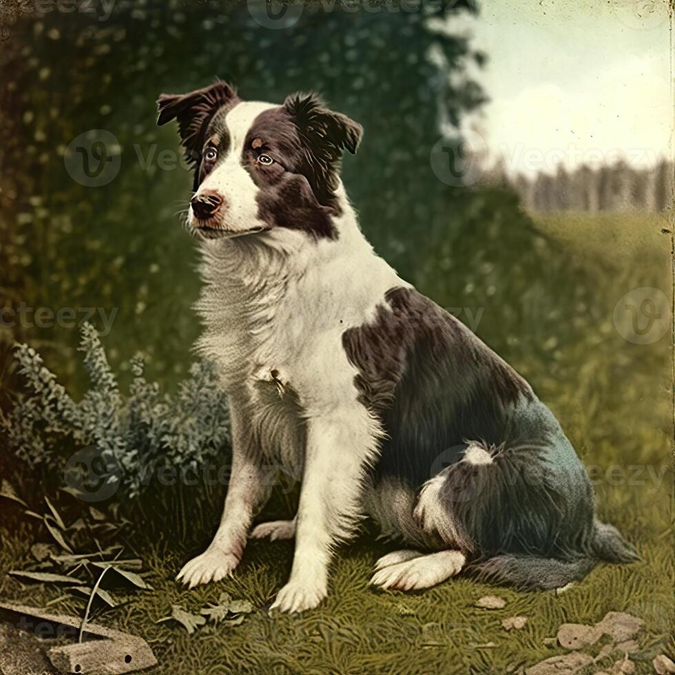 ai gerado. ai generativo. foto realista velho vintage retro foto ilustração do animal fofa cachorro. mão colori fotografia. gráfico arte