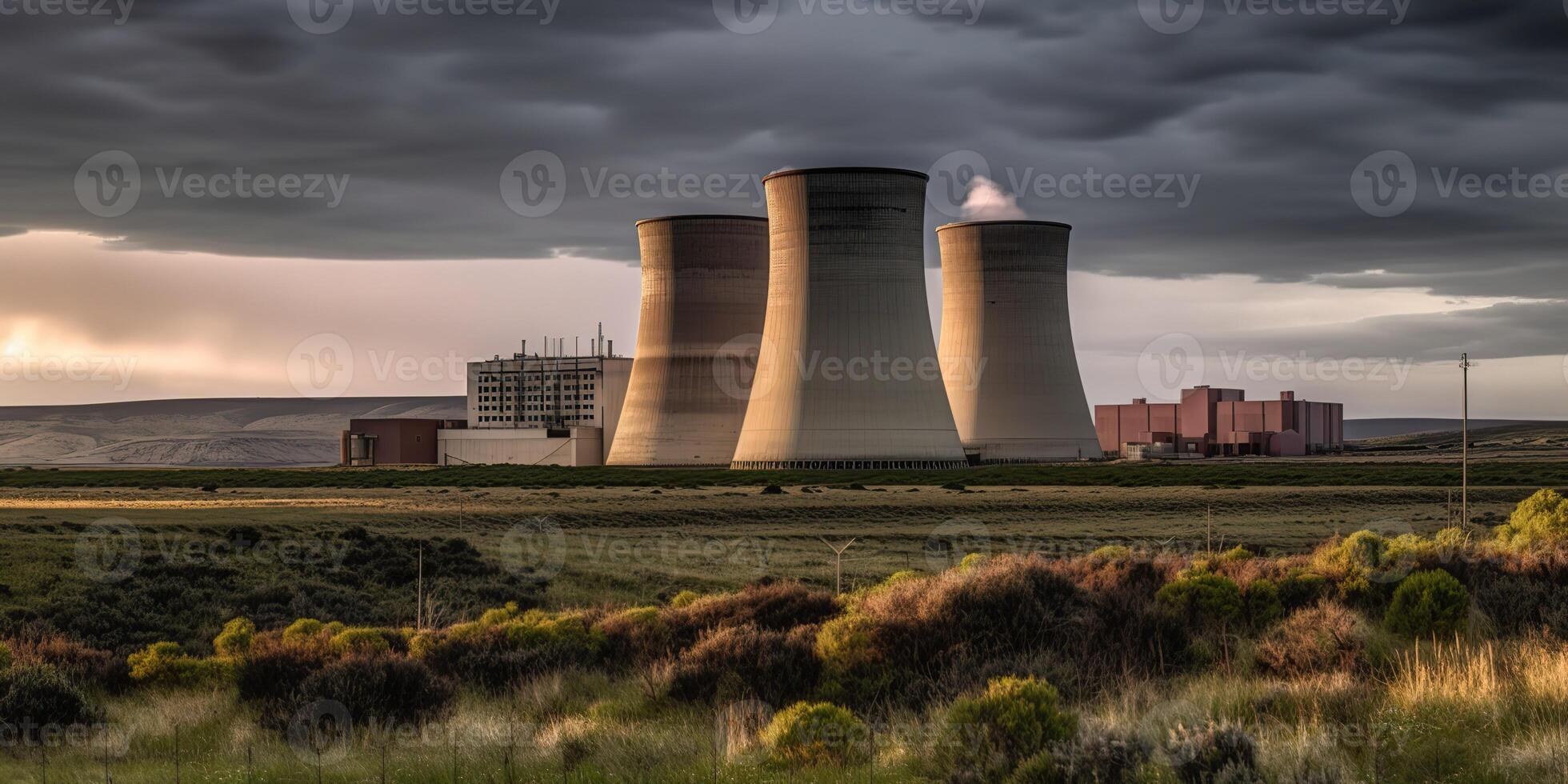 ai generativo, ai gerado. nuclear atômico poder plantar elétrico stration. Sombrio humor ecologia Perigo vibe. gráfico arte foto