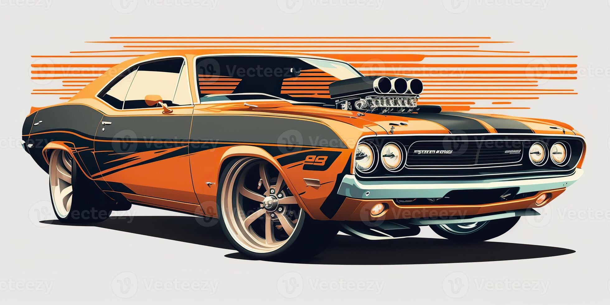 ai gerado. realisitc desenho animado ilustração do carro esportivo músculo carro mustang dentro vintage retro estilo. ai generativo. gráfico arte foto