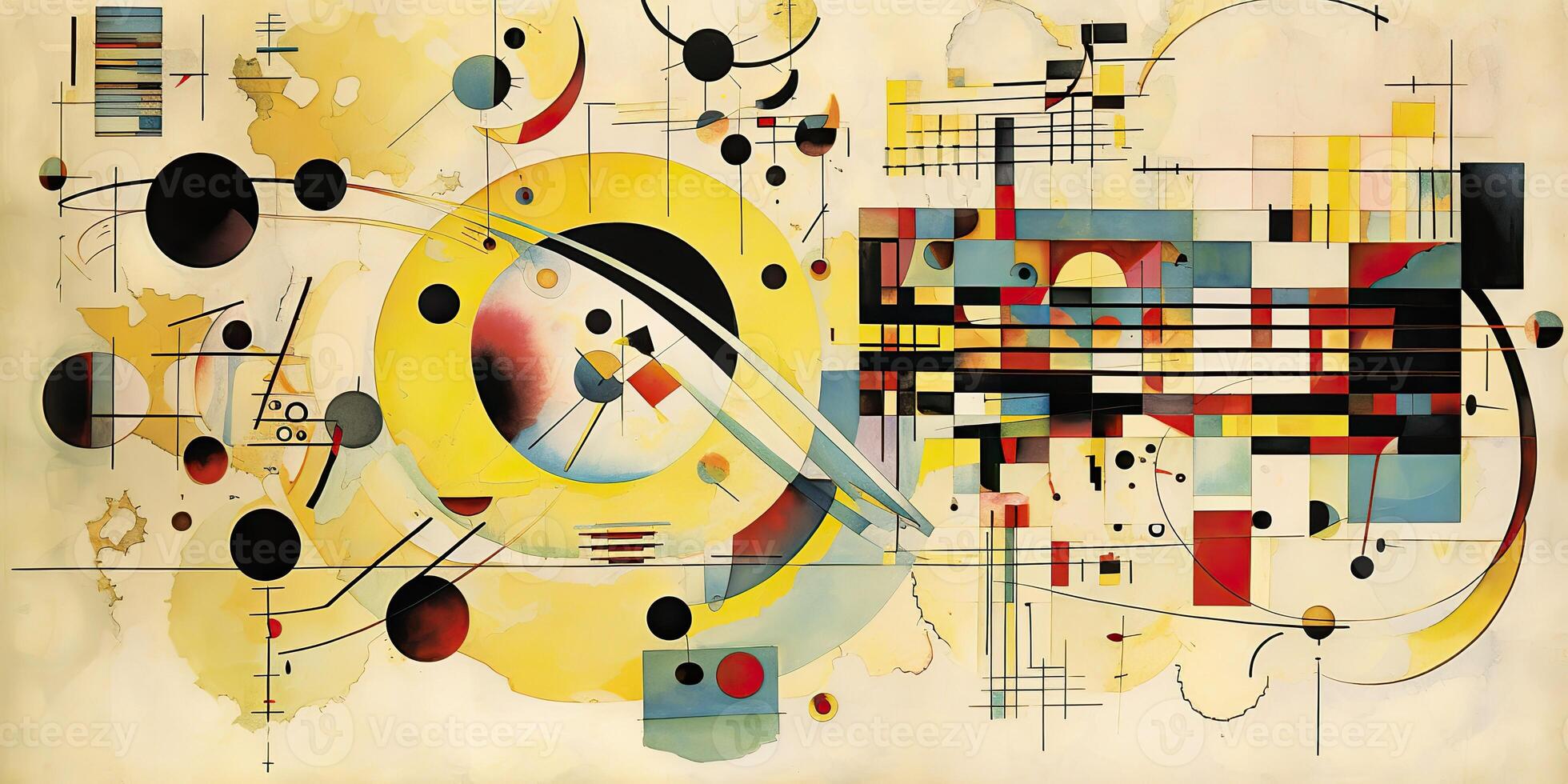 ai gerado. ai generativo. abstrato vintage retro estética chão plano fundo padronizar inspirado de sem jeito kandinsky. pode estar usava gostar poster para casa decoração. gráfico arte foto