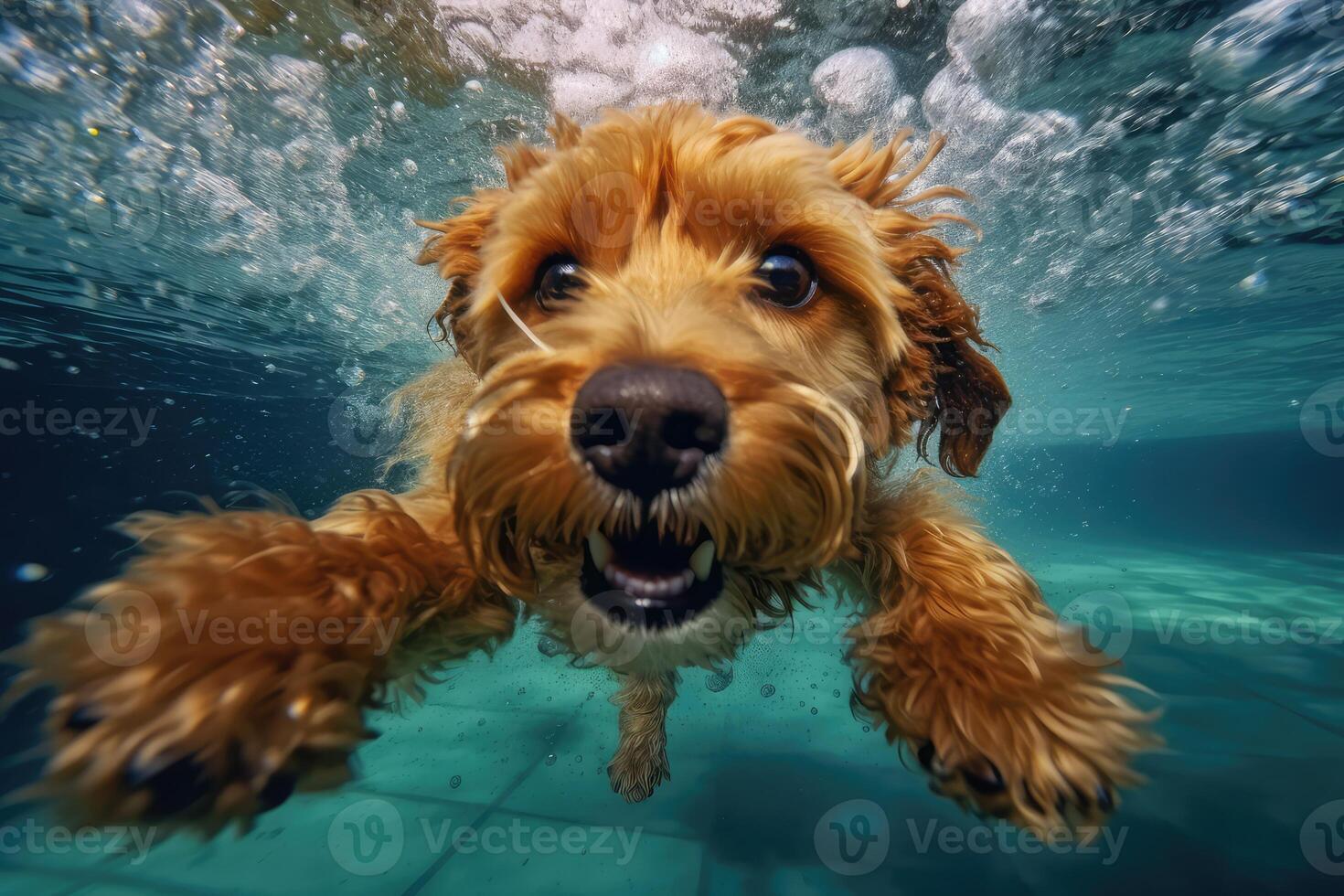 fofa cachorro natação embaixo da agua. generativo ai . ai gerado foto