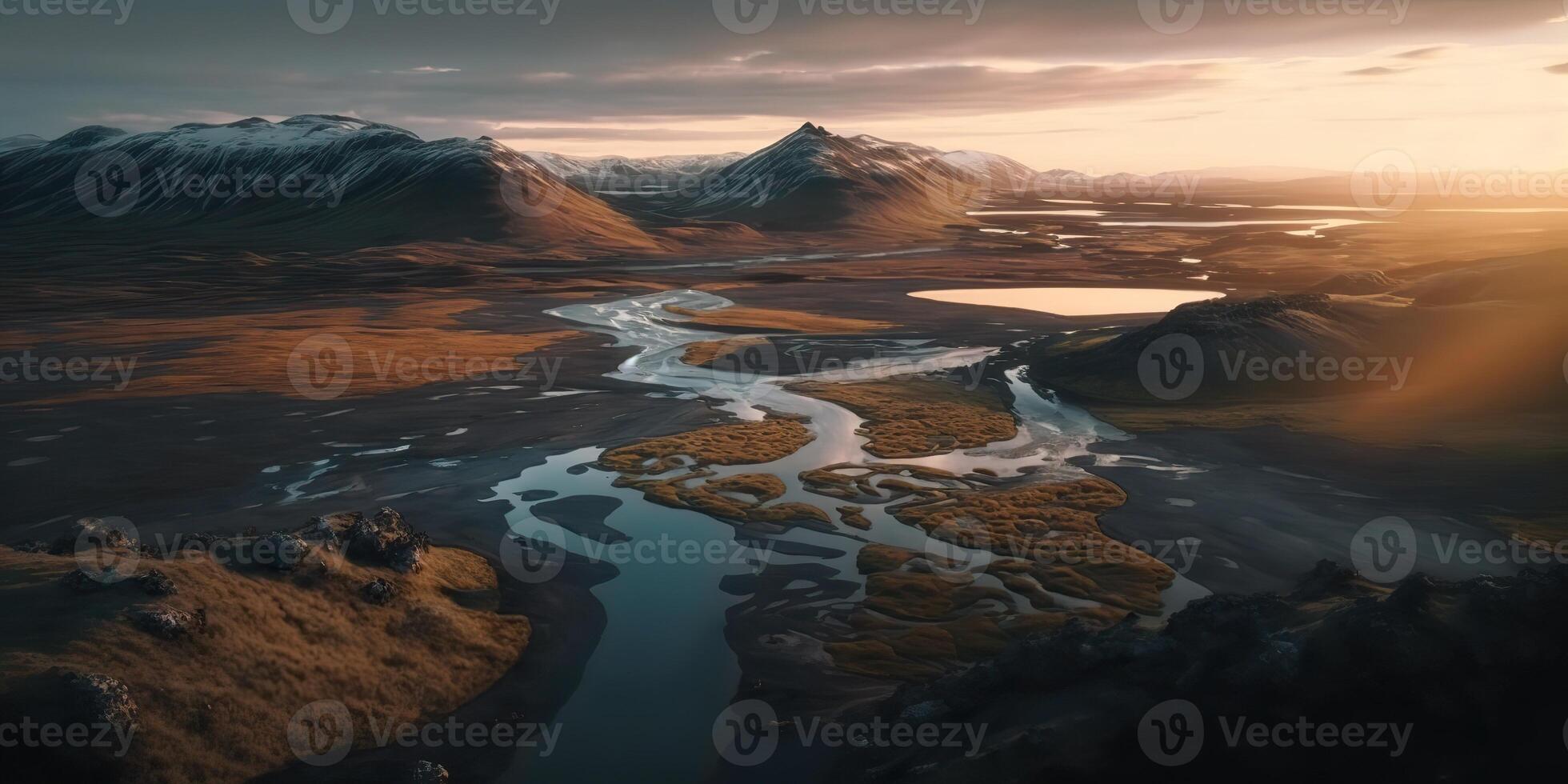 ai gerado. ai generativo. macro tiro aéreo zangão Visão do Islândia panorama cena. cinematográfico aventura explorar vibe. gráfico arte foto