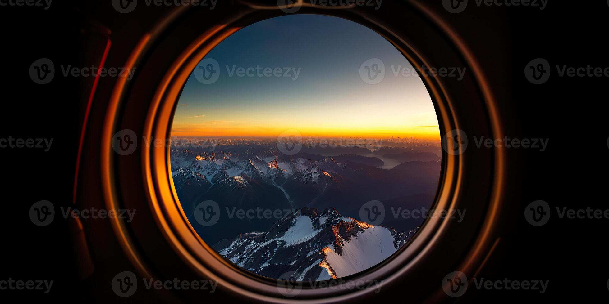 ai gerado. ai generativo. foto realista ilustração do nuvens acima céu acima dentro a ar Visão através a ar avião aeronave janela. aventura viagem período de férias vibe. gráfico arte