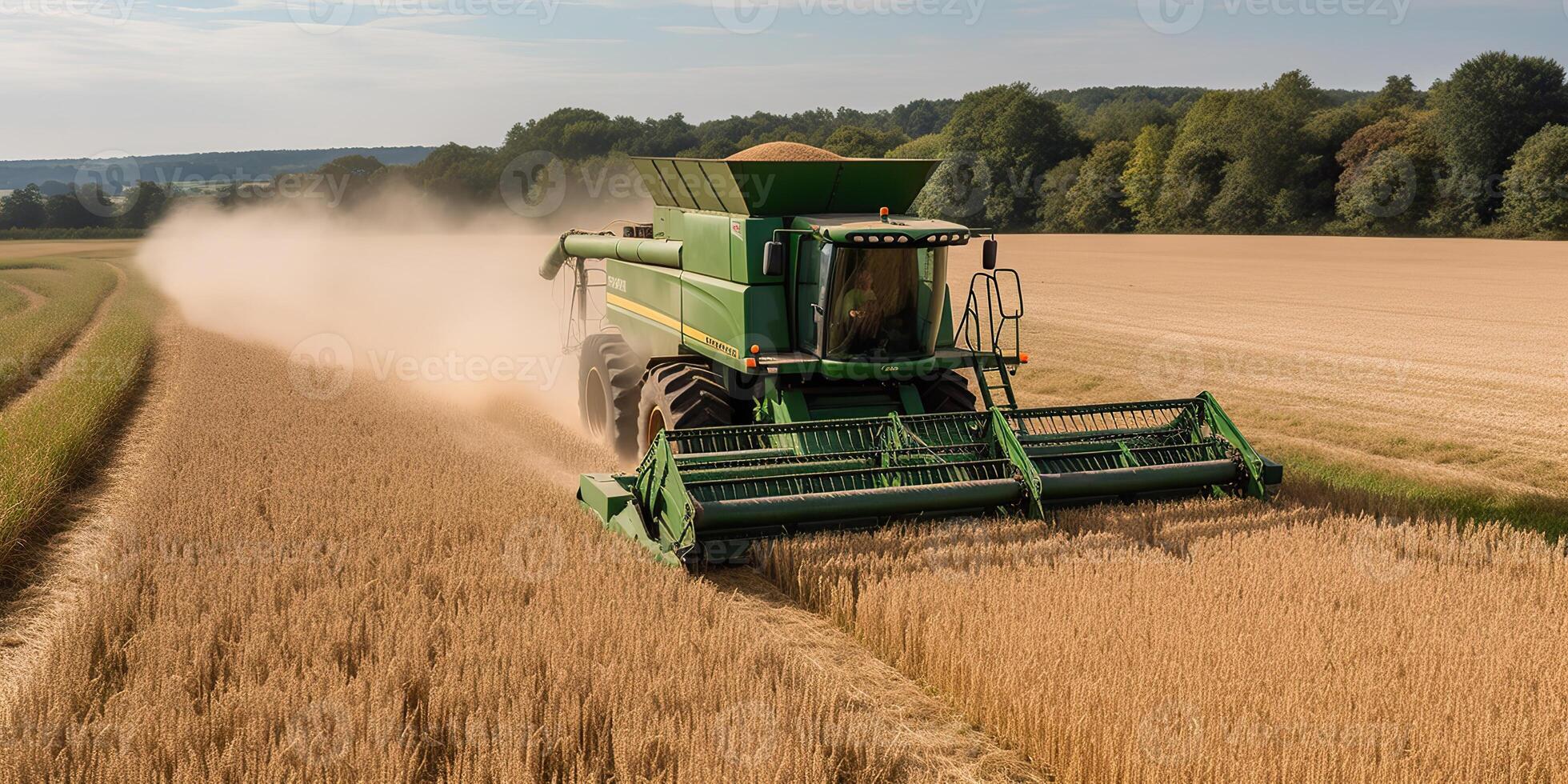 ai gerado. ai generativo. colheitadeira combinar trator às pôr do sol campo do trigo grão plantar. agricultor ao ar livre inspirado vibe. gráfico arte foto