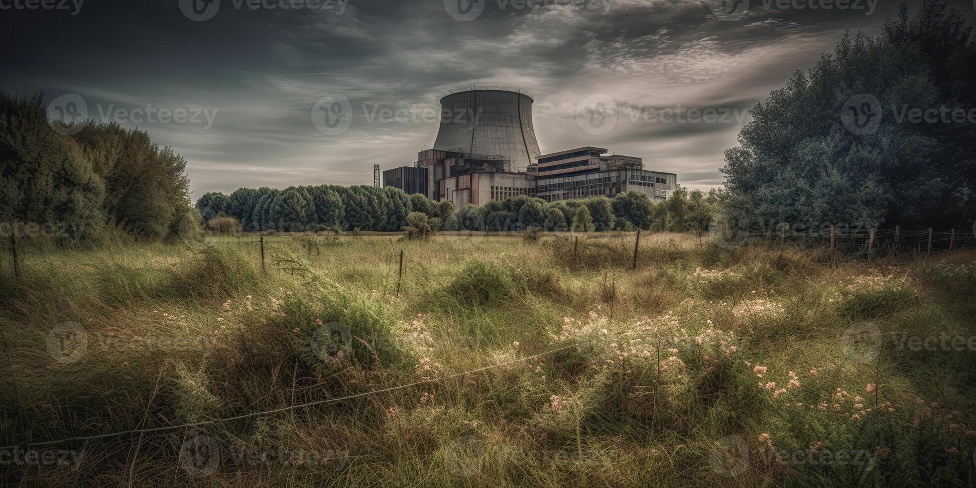 ai generativo, ai gerado. nuclear atômico poder plantar elétrico stration. Sombrio humor ecologia Perigo vibe. gráfico arte foto