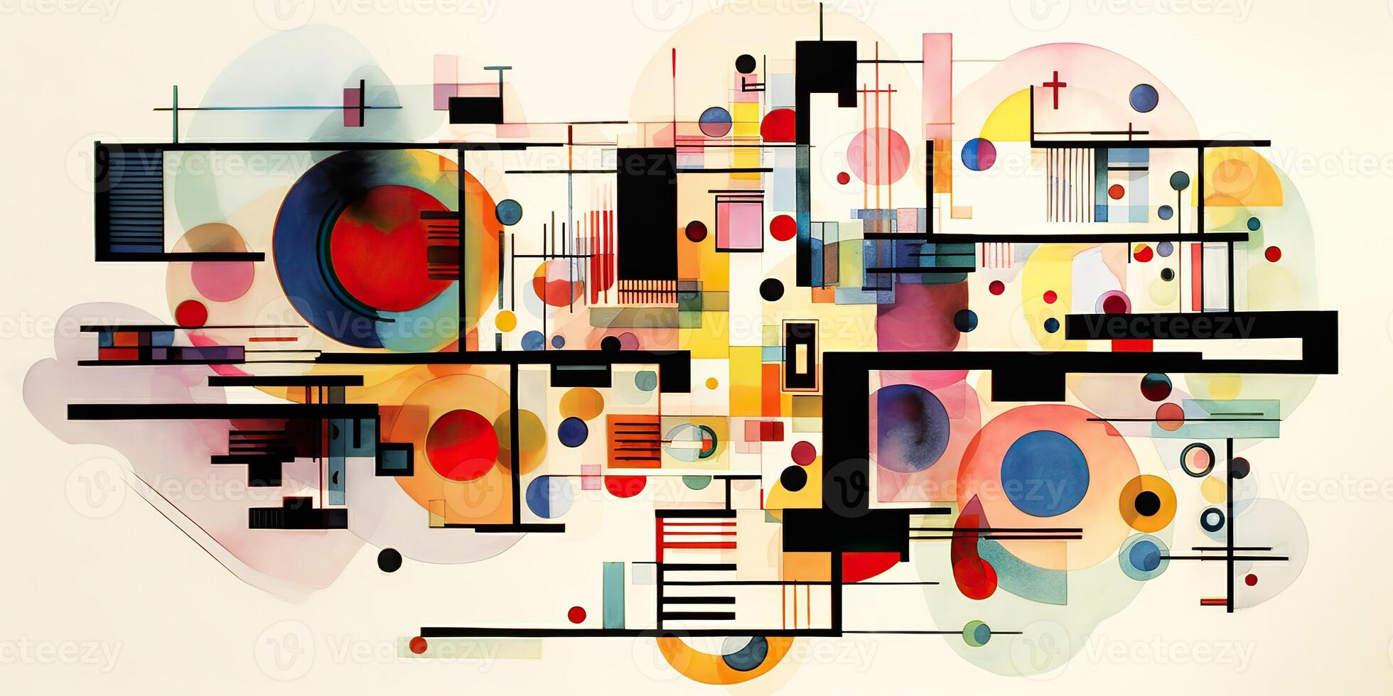 ai gerado. ai generativo. abstrato vintage retro estética chão plano fundo padronizar inspirado de sem jeito kandinsky. pode estar usava gostar poster para casa decoração. gráfico arte foto