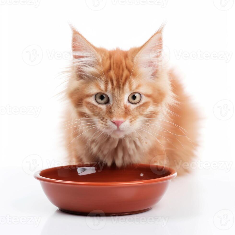 uma gato é comendo a partir de uma tigela generativo ai gerado foto