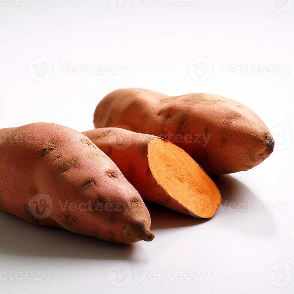 uma grupo do roxa e laranja doce batatas generativo ai gerado foto