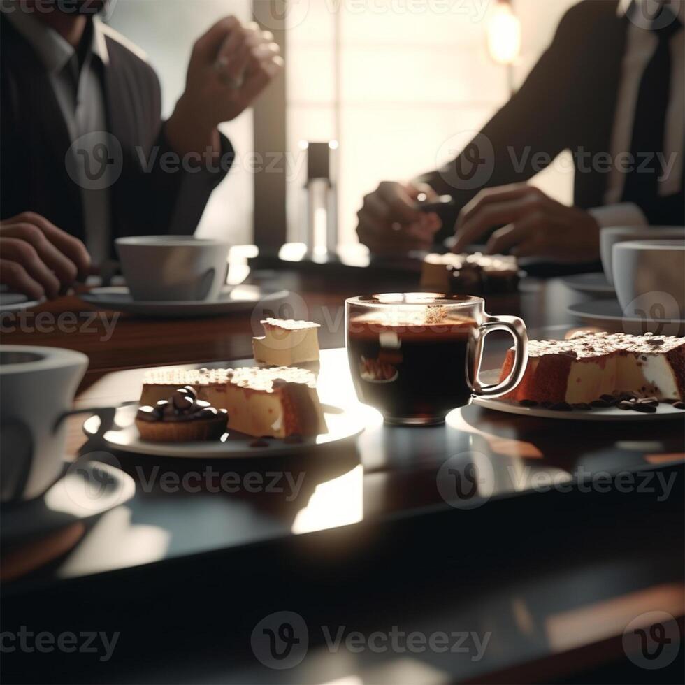 uma mesa com uma copo do café generativo ai gerado foto
