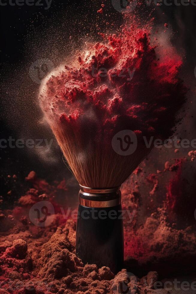 poderoso vermelho poeira explosão em suave Maquiagem escovar, criada com generativo ai foto