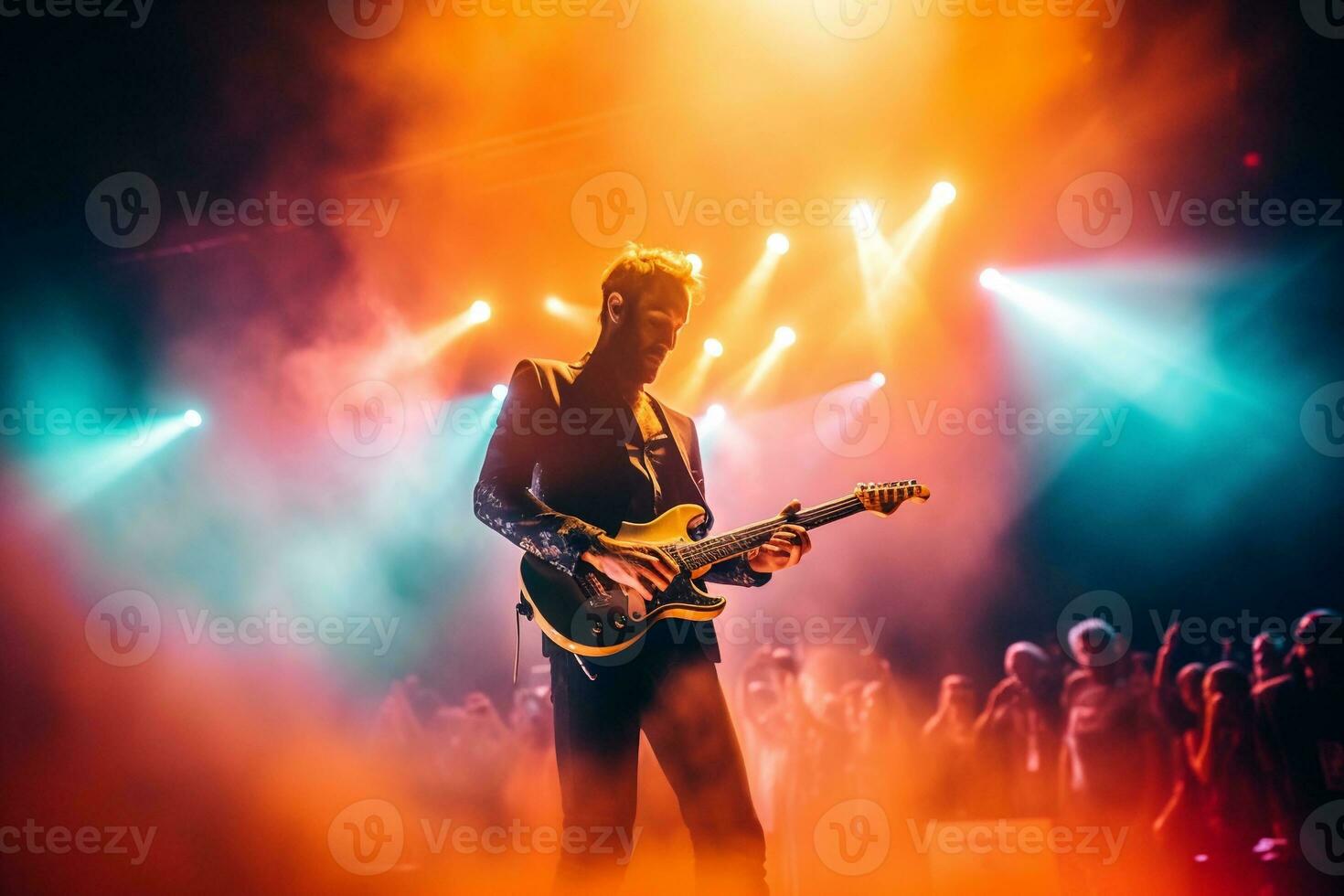 homem jogando guitarra em a etapa ai gerar foto