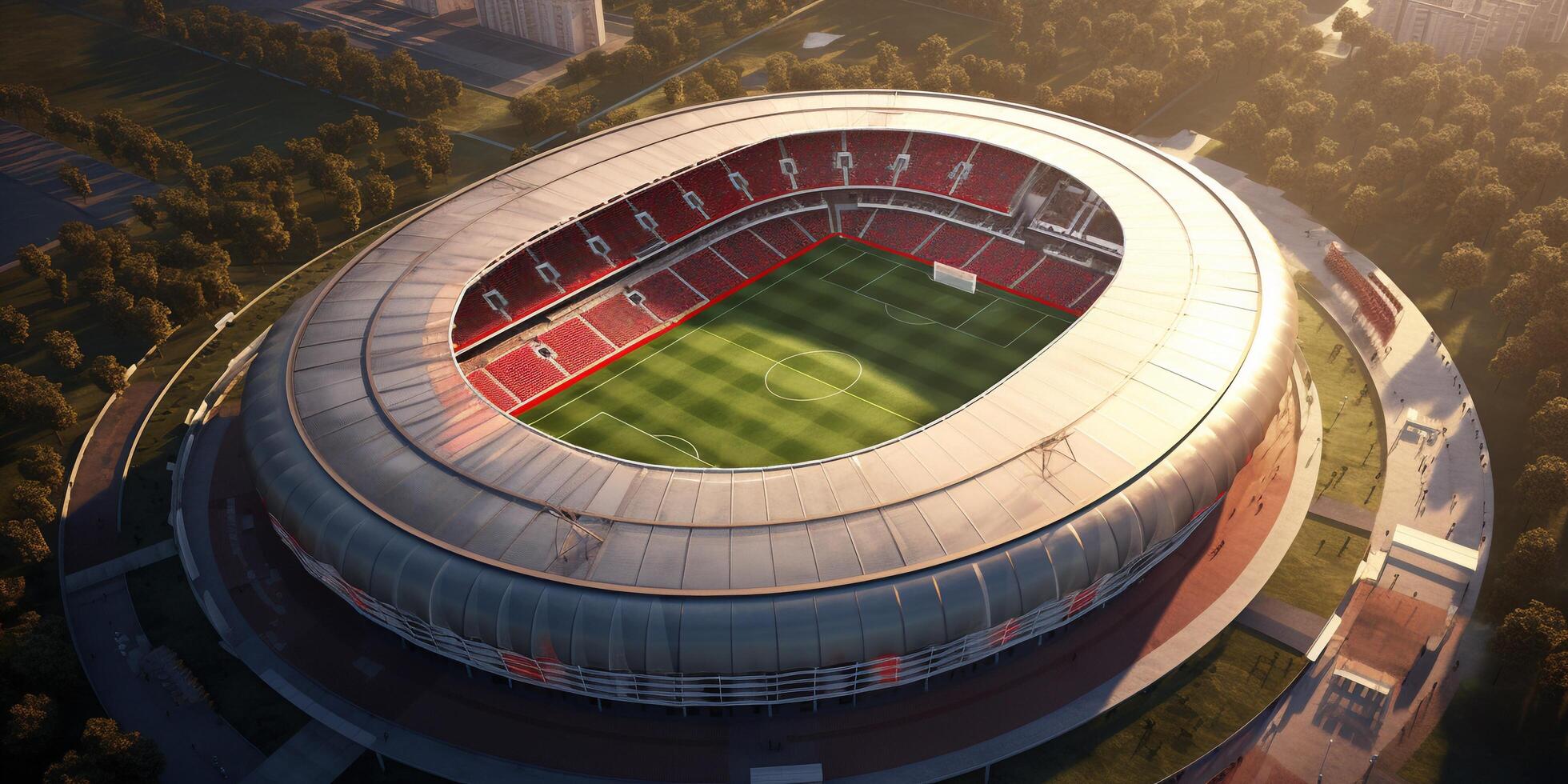 a topo Visão do futebol estádio com ai gerado. foto