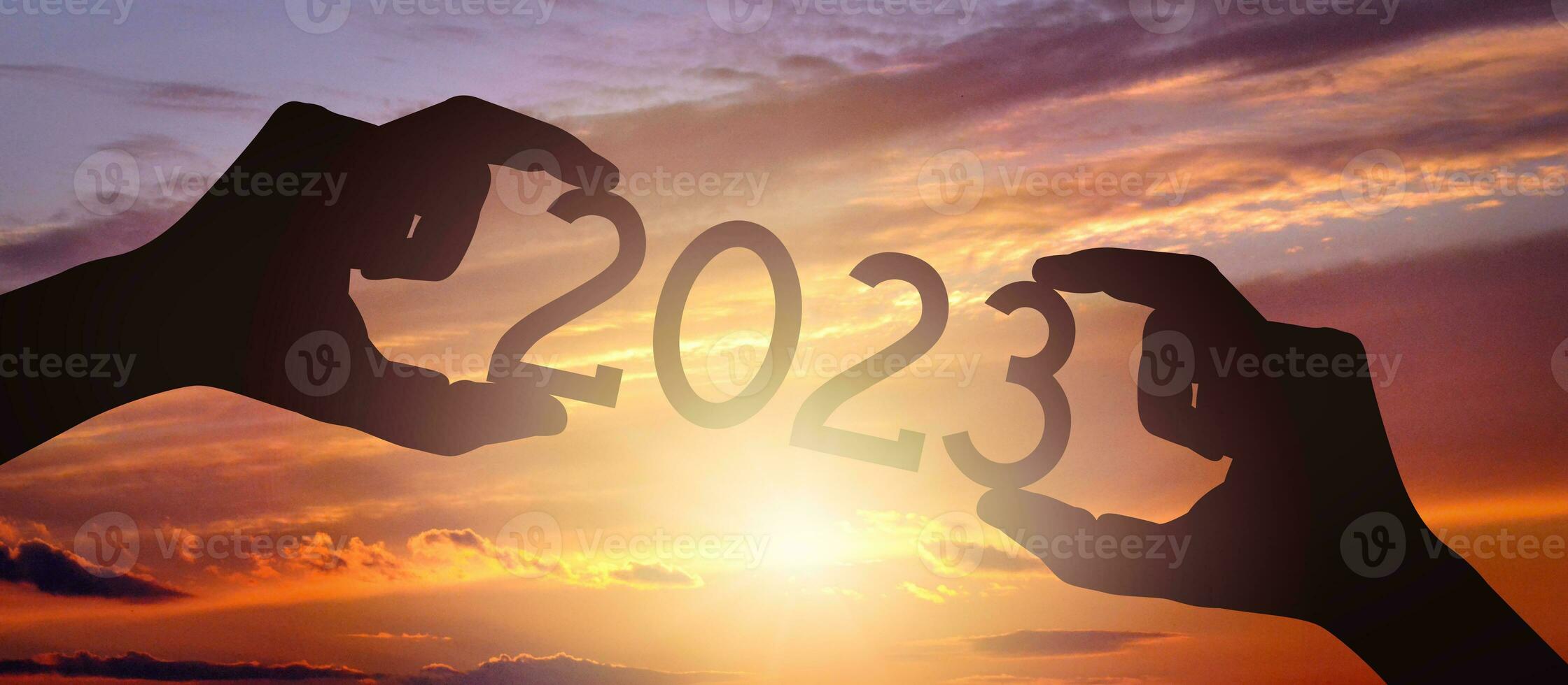 2023 - humano mãos segurando Preto silhueta ano número foto