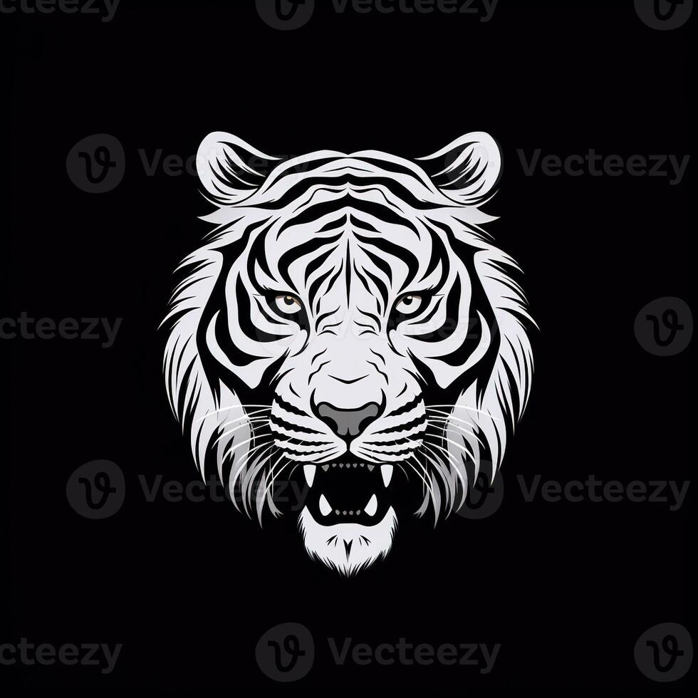 tigre cabeça face logotipo ou ícone dentro branco em Preto fundo. internacional tigre dia. ai gerado. foto