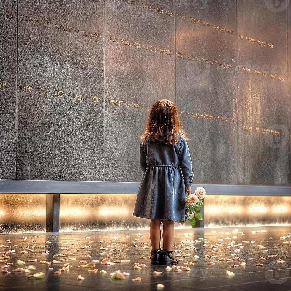 911 patriótico dia. setembro 11 memorial, terra zero. nós vai Nunca esquecer. ai gerado. foto