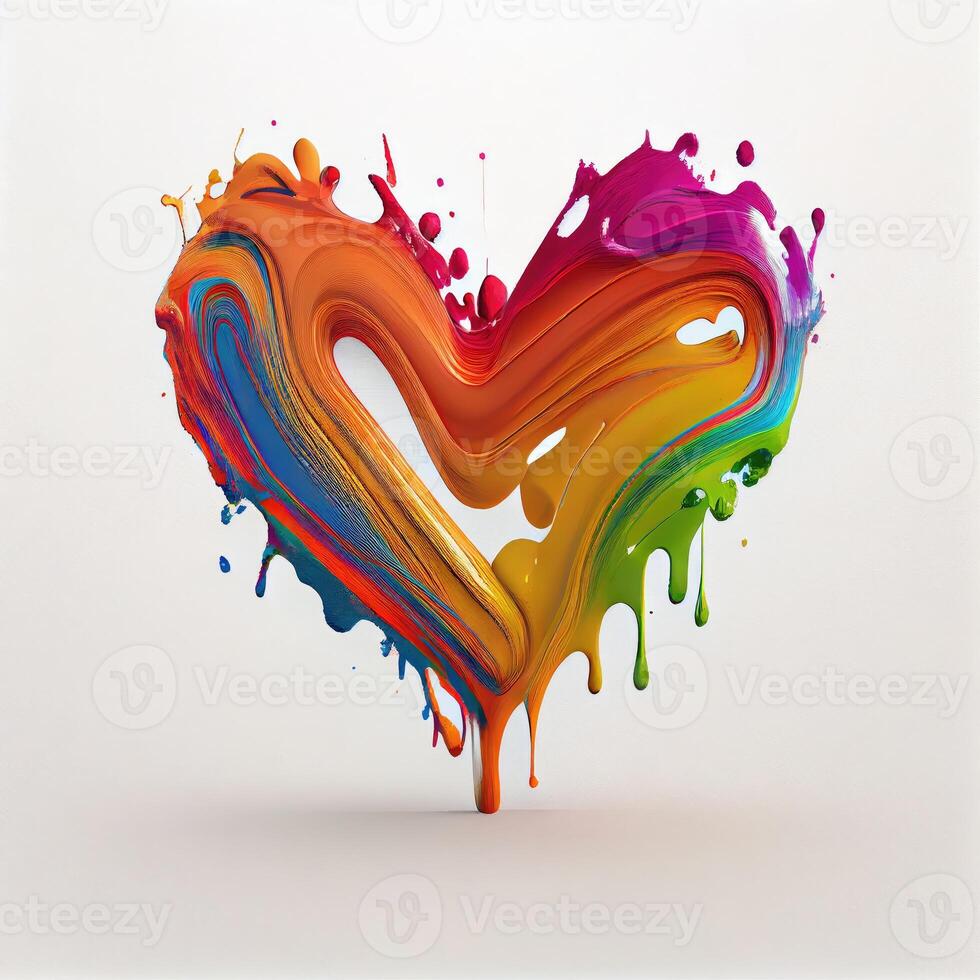 colorida coração forma dentro óleo pintura cor em isolado branco fundo. dia dos namorados dia e romance conceito. digital arte ilustração tema. generativo ai foto