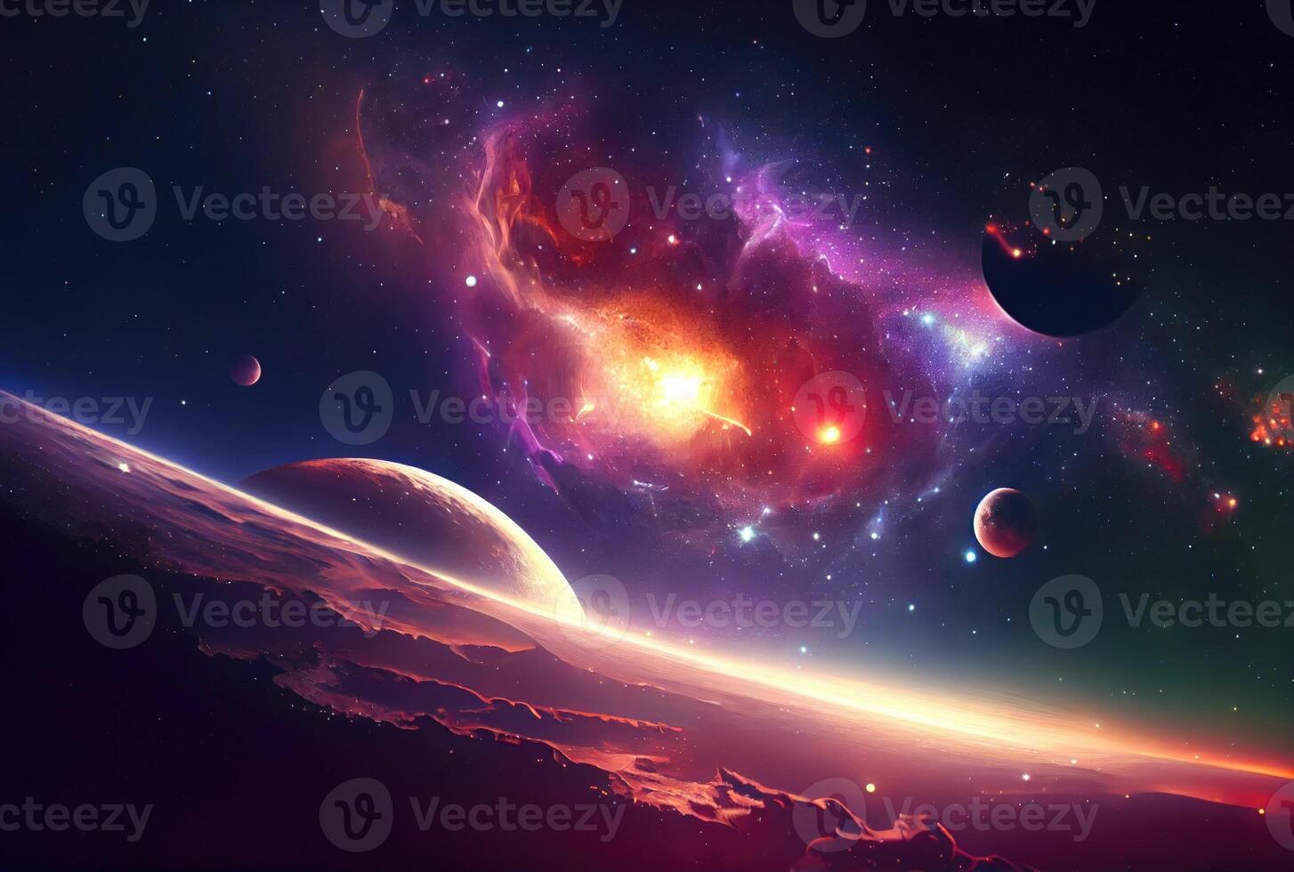 abstrato do colorida exterior espaço planeta nebulosa e galáxia céu fundo. Ciência e espaço conceito. generativo ai foto