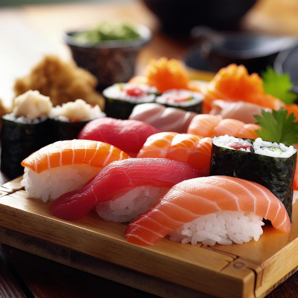 japonês Sushi ilustração ai generativo foto