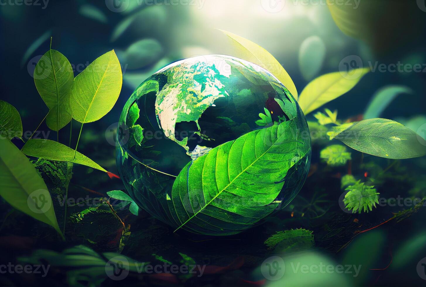 água solta dentro terra forma com verde folhas dentro a selva. mundo meio Ambiente dia e mundo água dia conceito. de Meio Ambiente proteção tema. generativo ai foto