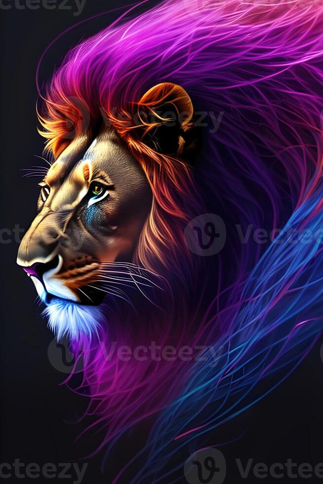 luz néon arte retrato do uma leão. generativo ai foto