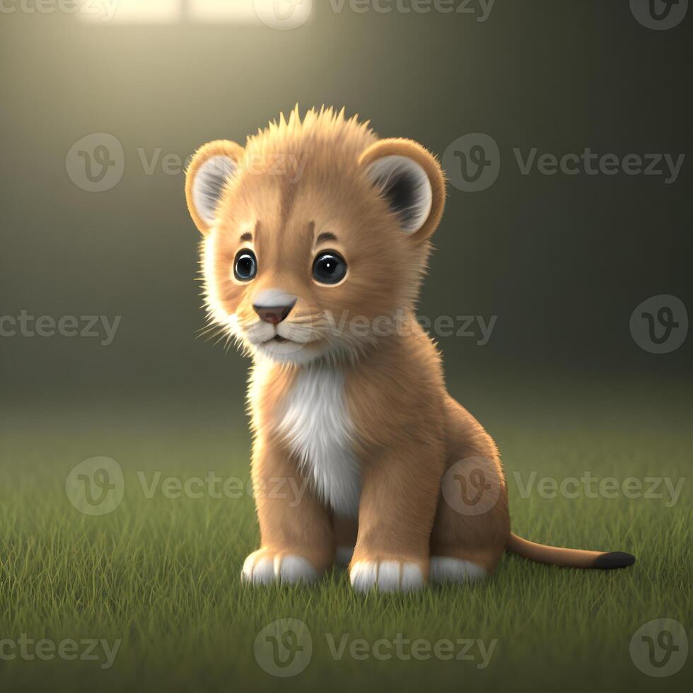 fofa minúsculo pequeno leão filhote , generativo ai foto