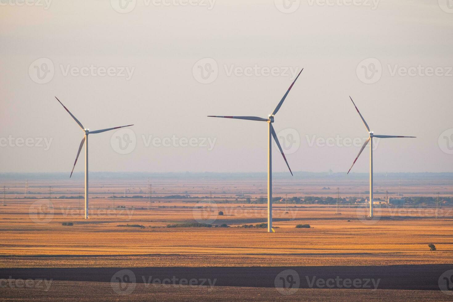 uma campo com vento turbinas foto