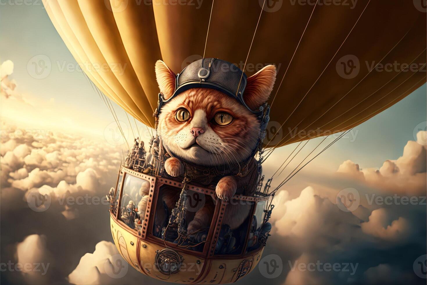 fofa gato piloto do uma quente ar balão ilustração generativo ai foto