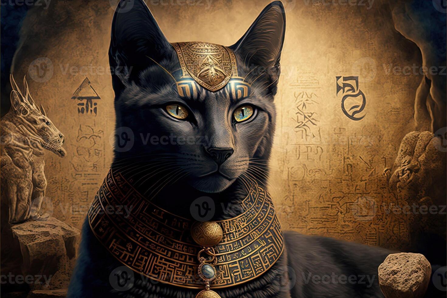 gato Como egípcio faraó hieróglifos em fundo ilustração generativo ai foto