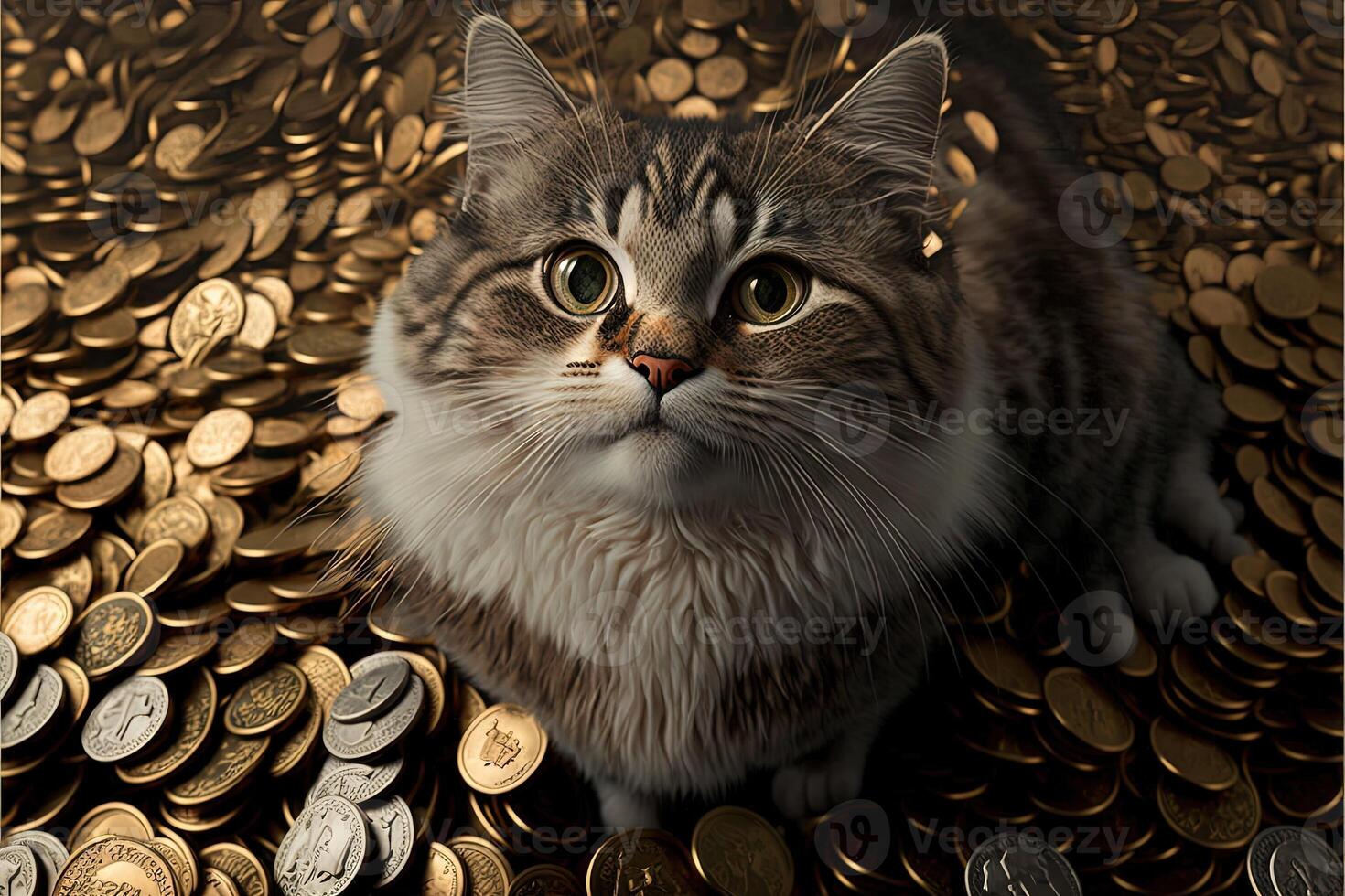 gato bilionários dentro uma muitos do moedas ilustração generativo ai foto