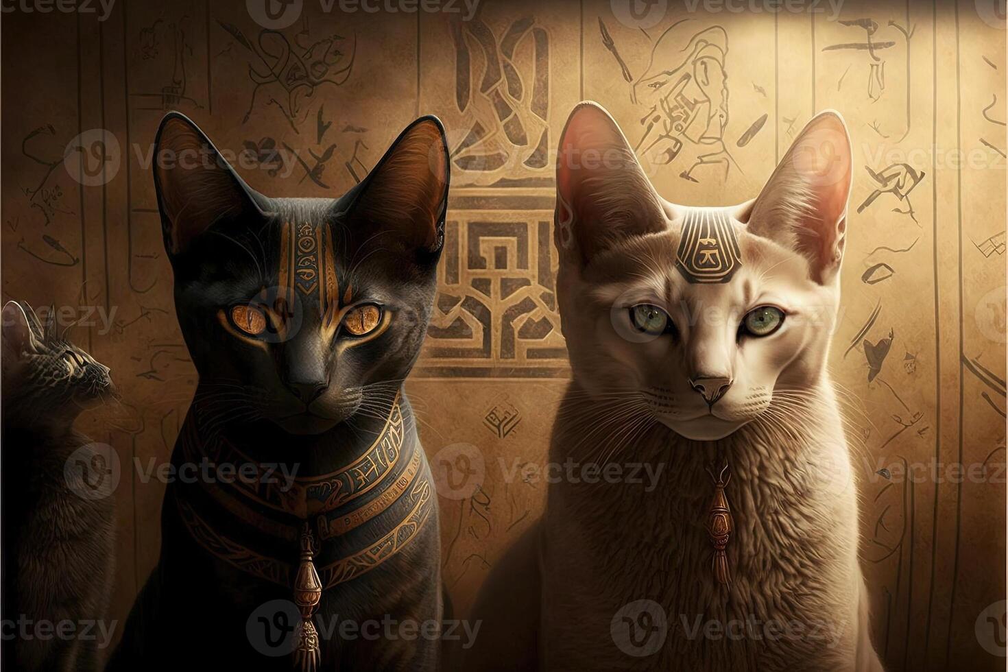 egípcio hieróglifos gatos cinematográfico ilustração generativo ai foto