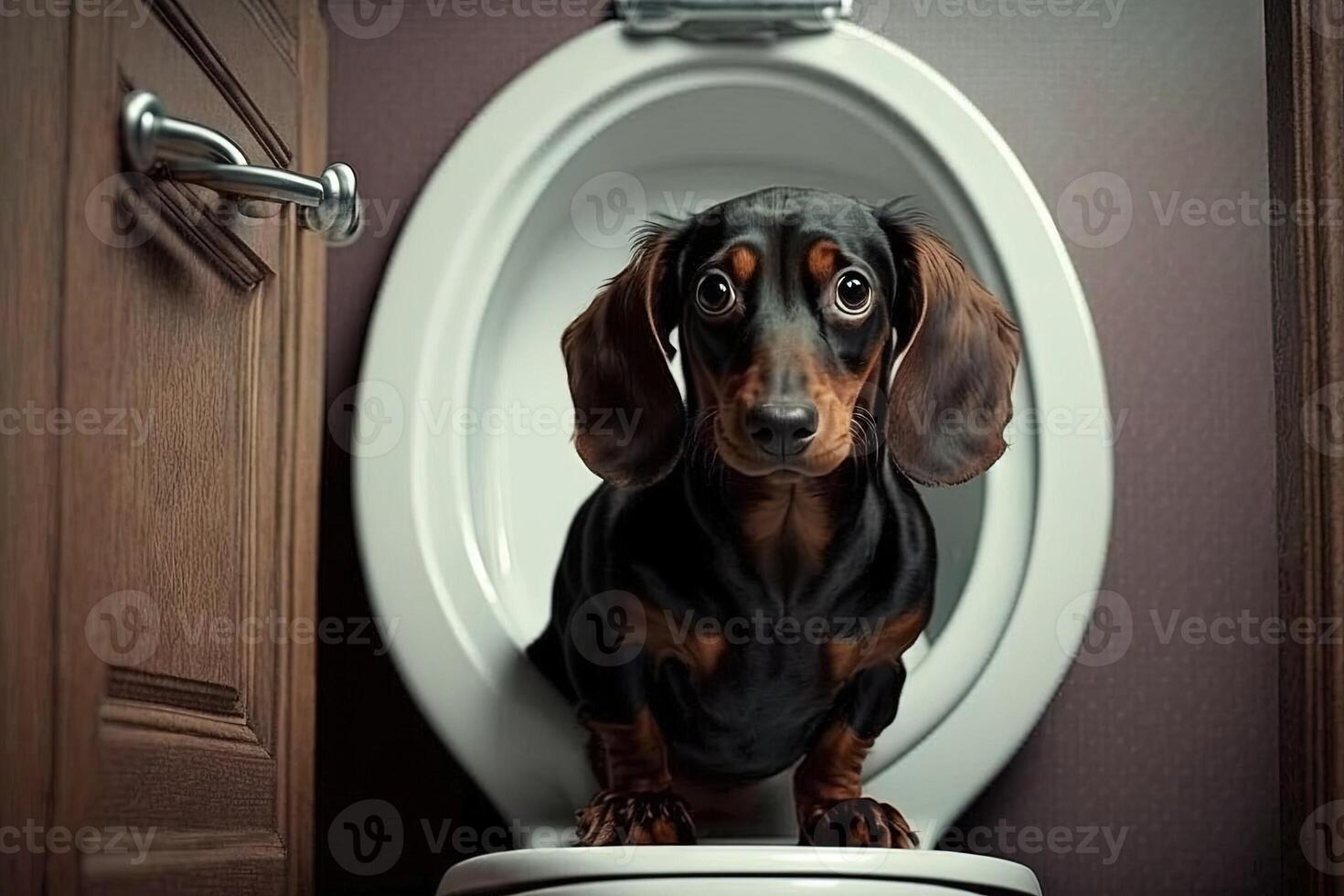 dachshund cachorro usando banheiro ilustração generativo ai foto