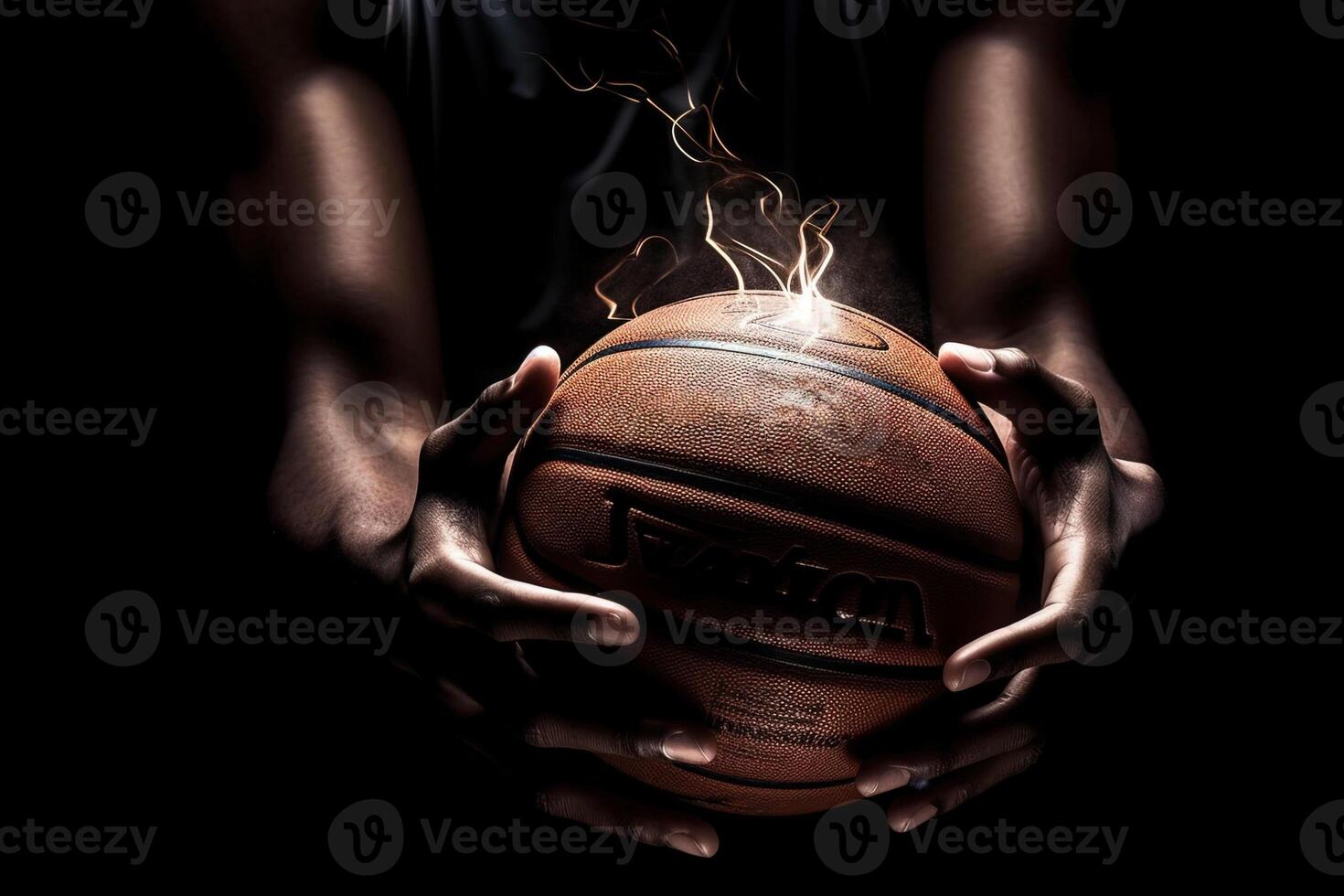 detalhe do basquetebol jogador mãos segurando bola dentro energia ilustração generativo ai foto