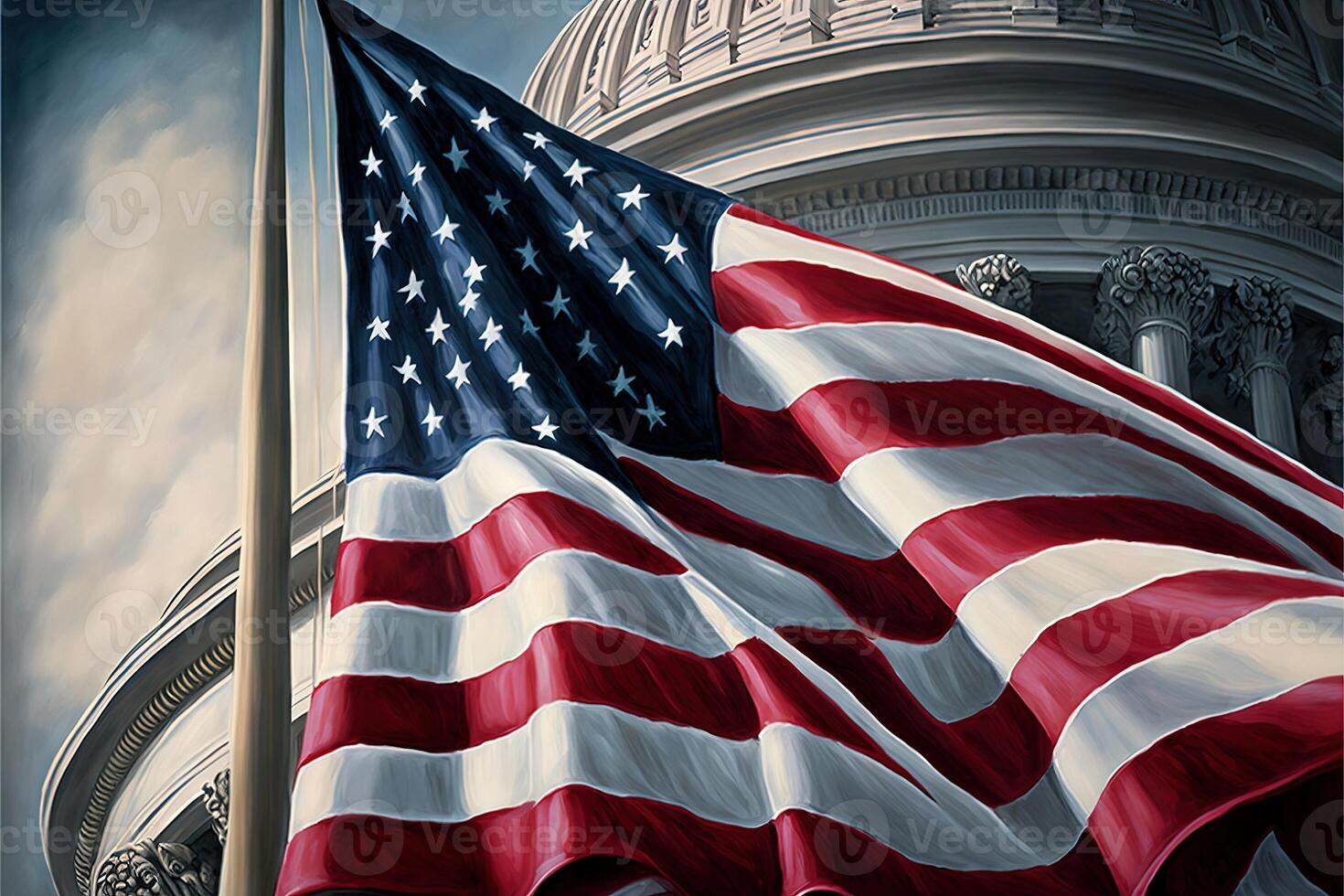 detalhe do EUA bandeira acenando em Washington dc capitólio ilustração generativo ai foto