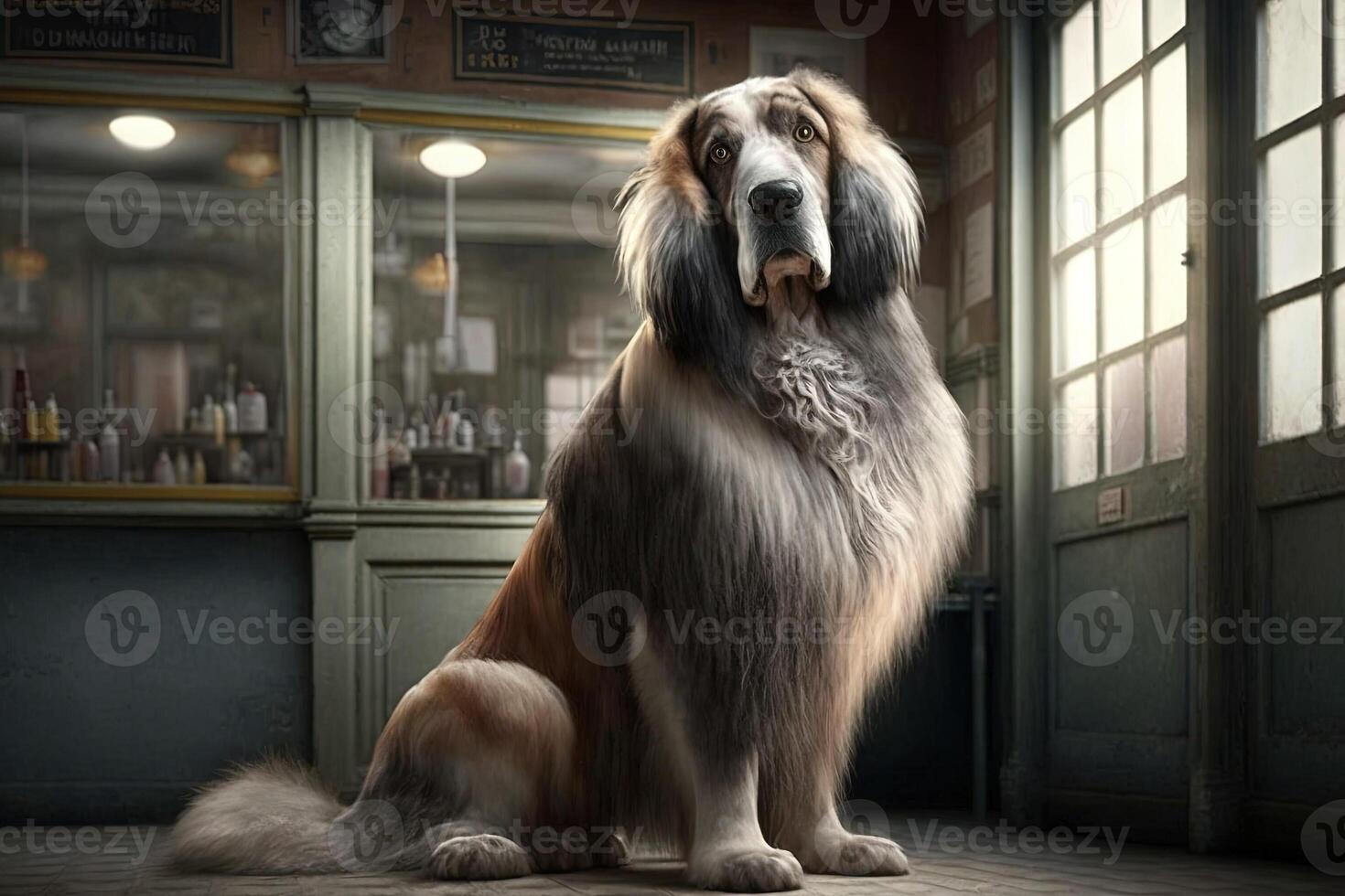 gigante cachorro às a cabeleireiro ilustração generativo ai foto