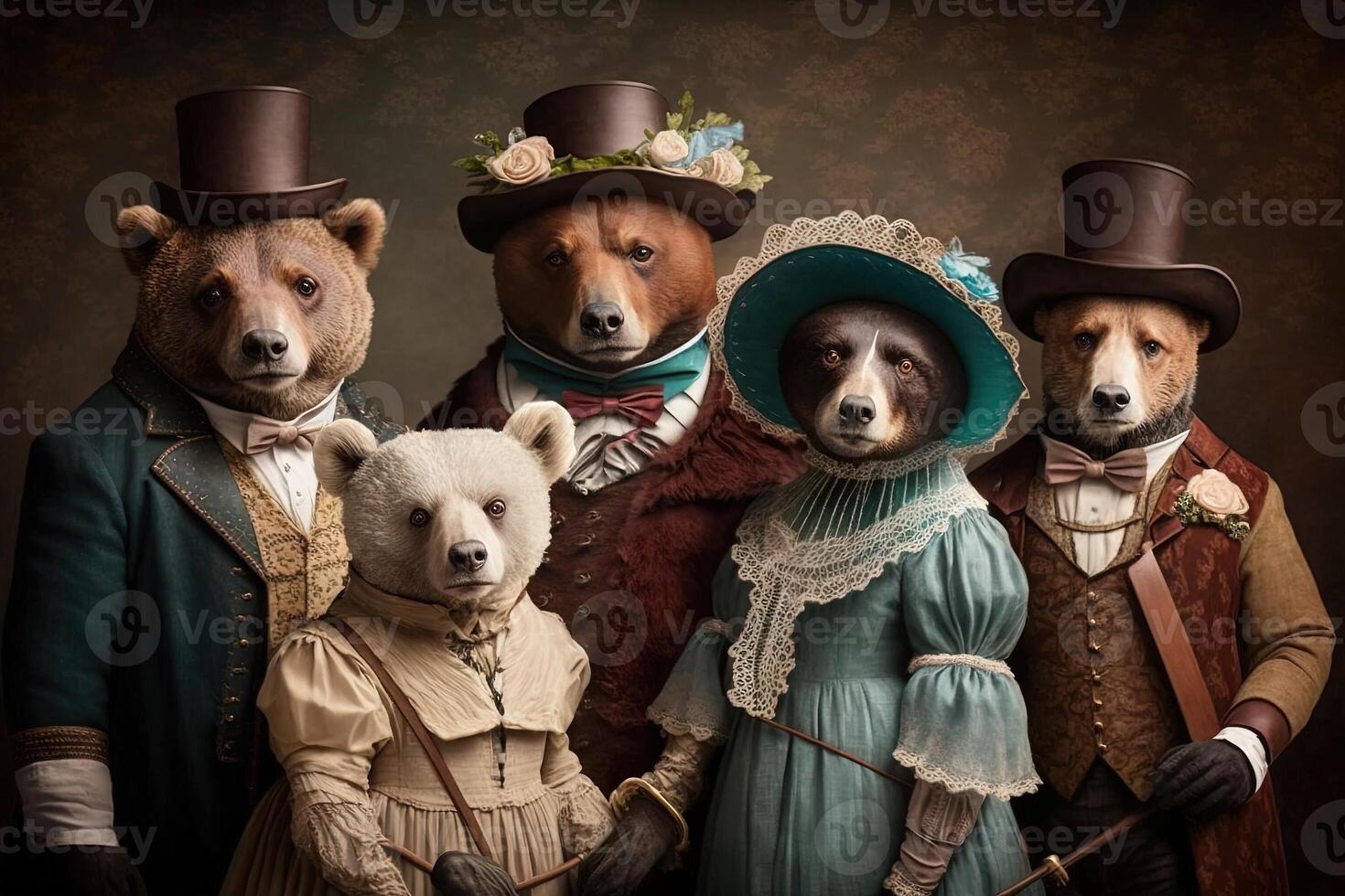 ursos animais vestido dentro vitoriano era roupas ilustração generativo ai foto